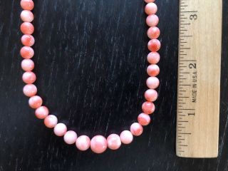 Fine Old VTG Antique Chinese Pink Angel Skin Coral Beaded Graduated Art Necklace 7