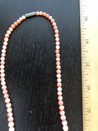 Fine Old VTG Antique Chinese Pink Angel Skin Coral Beaded Graduated Art Necklace 9