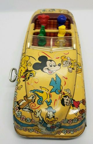 Antique RARE 1940 ' s MARX TIN DISNEY MICKEY MOUSE AND FRIENDS WIND - UP PARADE CAR 2