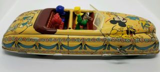 Antique RARE 1940 ' s MARX TIN DISNEY MICKEY MOUSE AND FRIENDS WIND - UP PARADE CAR 3