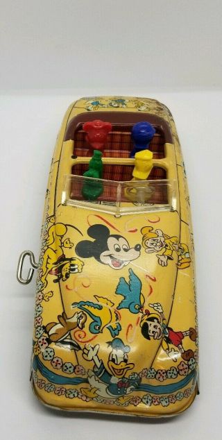 Antique RARE 1940 ' s MARX TIN DISNEY MICKEY MOUSE AND FRIENDS WIND - UP PARADE CAR 4