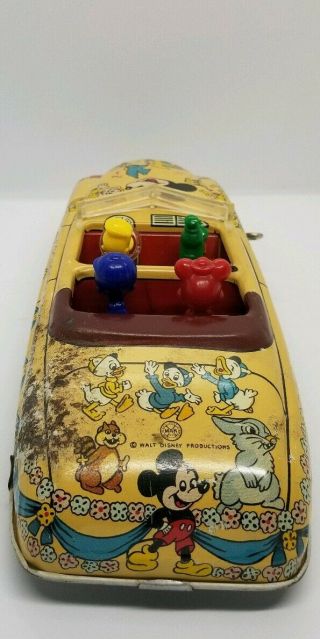 Antique RARE 1940 ' s MARX TIN DISNEY MICKEY MOUSE AND FRIENDS WIND - UP PARADE CAR 9