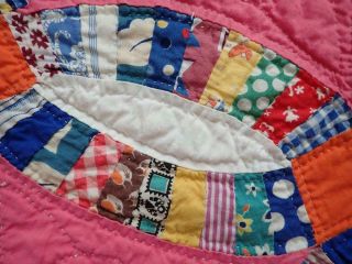 SO PRETTY Vintage 30s Pink Blue Orange Wedding Ring QUILT 81X71 Small Scale 12