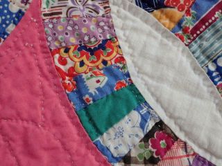 SO PRETTY Vintage 30s Pink Blue Orange Wedding Ring QUILT 81X71 Small Scale 7