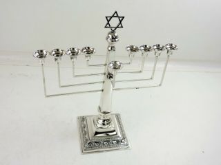 Judaism 28cm High Silver Hanukkah Menorah,  London 1949 Sterling Candlestick