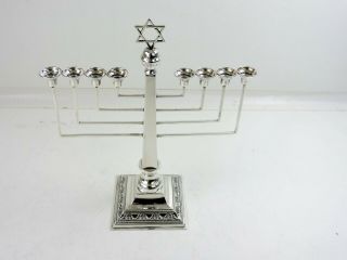 JUDAISM 28cm high SILVER HANUKKAH MENORAH,  London 1949 STERLING CANDLESTICK 2