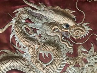 Stunning Large ANTIQUE CHINESE SILK PANEL - DRAGONS - QING 43 