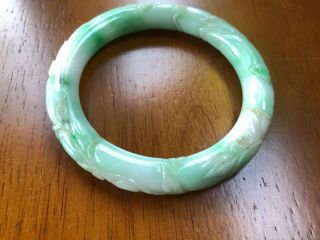 China Antique Natural Handmade White And Green Jade Bracelet With Lotus Carvings