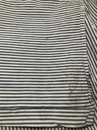 Vintage DARK Blue Stripe Ticking Fabric feather bed Cover 8,  yrds 30”w 5