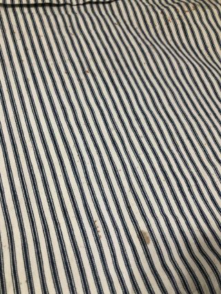 Vintage DARK Blue Stripe Ticking Fabric feather bed Cover 8,  yrds 30”w 8