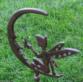 Cast Iron FAIRY Hangs Star Man in the MOON Face Yard/Plant Garden Statue Stake 3
