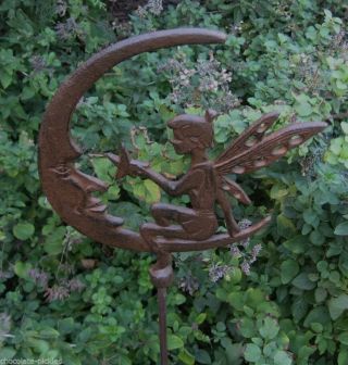 Cast Iron FAIRY Hangs Star Man in the MOON Face Yard/Plant Garden Statue Stake 4