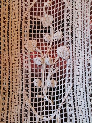 Antique French Linen Curtain Panel Hand Crochet Lace Tassels c 1880s 9