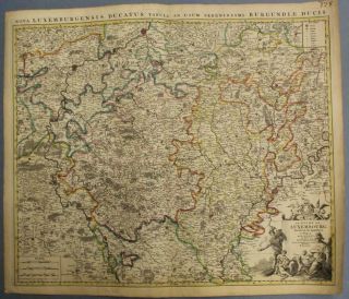 Luxembourg 1705 Jaillot & Mortier Unusual Antique Copper Engraved Map