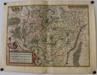 Luxembourg 1584 Abraham Ortelius Unusual Antique Copper Engraved Map