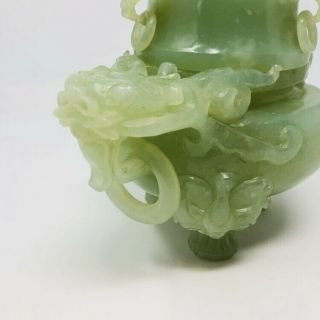 Vintage Antique Chinese Green Jade Carved Dragon Urn Bowl Jar Oriental China 3