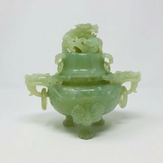 Vintage Antique Chinese Green Jade Carved Dragon Urn Bowl Jar Oriental China 5