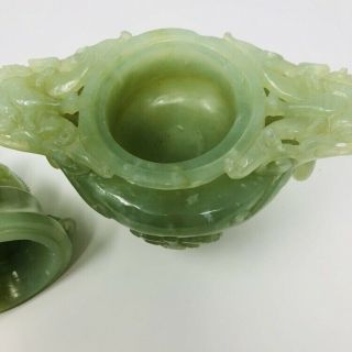 Vintage Antique Chinese Green Jade Carved Dragon Urn Bowl Jar Oriental China 6