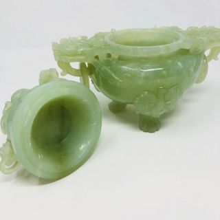 Vintage Antique Chinese Green Jade Carved Dragon Urn Bowl Jar Oriental China 7