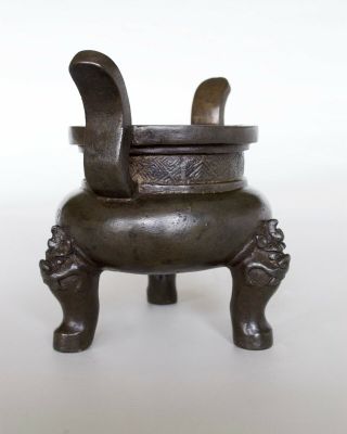Chinese Antique Bronze Tripod Incense Burner Censer,  Qing dynasty C18th 6