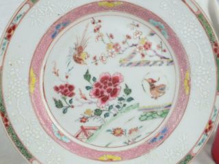 18TH C CHINESE PORCELAIN FAMILLE ROSE BIANCO SOPRA BIANCO BIRDS PLATES 3