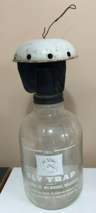 Vintage Rustic Big Stinky Fly Trap W/glass Jar 1953 Dropton Co.  Milwaukee
