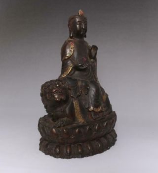 Perfect Old Antique Chinese Bronze Manjusri Buddha Statue - 27cm 4