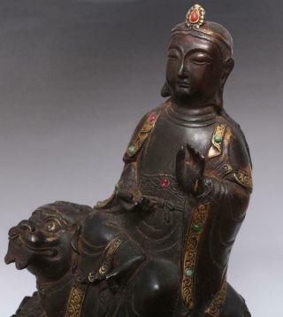 Perfect Old Antique Chinese Bronze Manjusri Buddha Statue - 27cm 8