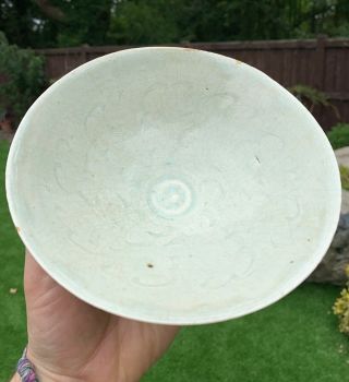 Very FINE AND RARE EARLY CHINESE QINGBAI BOWL WITH CARVED DECORATION 12