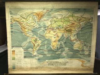 Vintage 1943 Map Rare World Relations Temperature Decoyer Geppert July January