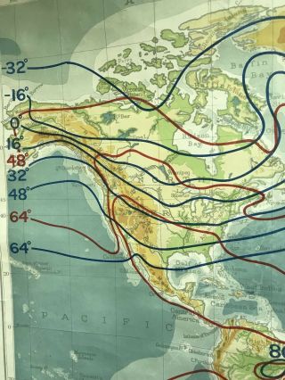 Vintage 1943 Map Rare World Relations Temperature Decoyer Geppert July January 7