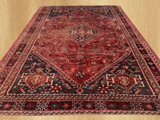 Distressed Hand Knotted Vintage Persian Sheraz Wool Area Rug 8 X 6 Ft (503)