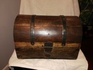 Handmade Solid Wooden Trunk Storage Chest Domed Lid Forged Metal Bands