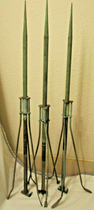 Old Unusual Copper Lightning Rod Weathervane W/ Solid Copper Braces 3 Matching