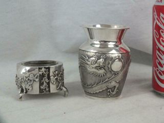 Chinese Wang Hing Solid Silver Dragon Vase (99 Grams) & Prunus Salt (69 Grams)