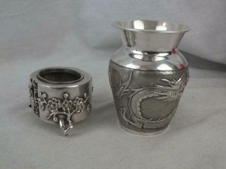 CHINESE WANG HING SOLID SILVER DRAGON VASE (99 Grams) & PRUNUS SALT (69 Grams) 2