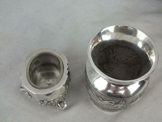 CHINESE WANG HING SOLID SILVER DRAGON VASE (99 Grams) & PRUNUS SALT (69 Grams) 7