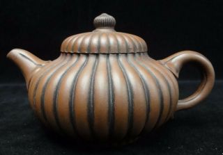 Rare Old Chinese Zisha Pottery Pumpkin Carving Teapot " Gujingzhou " Mark