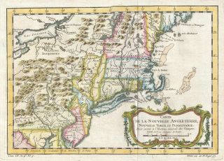 1757 Bellin Map Of England (massachusetts,  Jersey,  York)