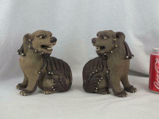 19th C Chinese Shiwan Type Stoneware Lion Dogs