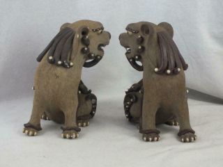 19TH C CHINESE SHIWAN TYPE STONEWARE LION DOGS 2