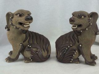 19TH C CHINESE SHIWAN TYPE STONEWARE LION DOGS 6