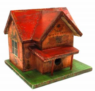 Shabby Primitive Cottage Chic Handmade Wooden Tole Painted Folk Art Birdhouse