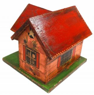 Shabby Primitive Cottage Chic Handmade Wooden Tole Painted Folk Art Birdhouse 5