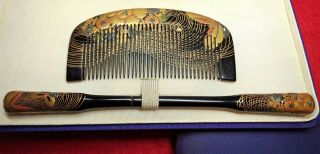 Vintage Japanese Kushi Comb Kanzashi Raden Gold Makie Kimono Hair Ornament 1291