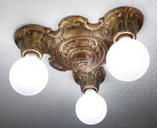 Antique Vintage 30 ' s ART DECO Ceiling Light FIxture CHANDELIER 2 AVAILABLE 3