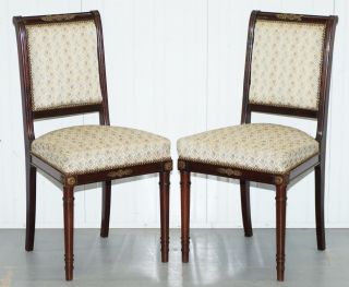 Vintage French Empire Mahogany Napoleon Style Dining Chairs Pair Ormolu Mounts