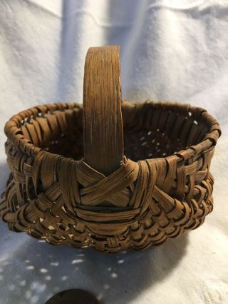 Miniature Antique Splint Split Buttocks Egg Basket Very Old Patina Ash Or Oak