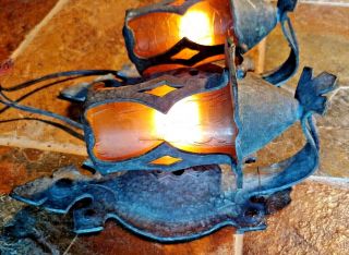 2 Antique Mission,  Arts and Crafts Sconce,  crackle shades 2 3