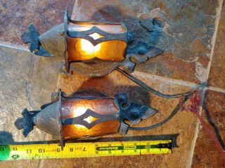 2 Antique Mission,  Arts and Crafts Sconce,  crackle shades 2 7